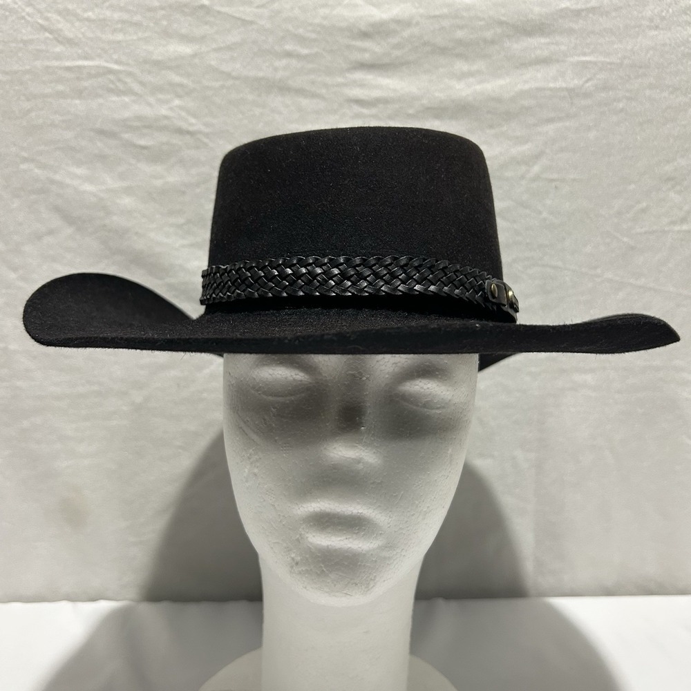 Akubra Snowy‎ River Hat 54 Black Fur Felt Western Australian Braided Band